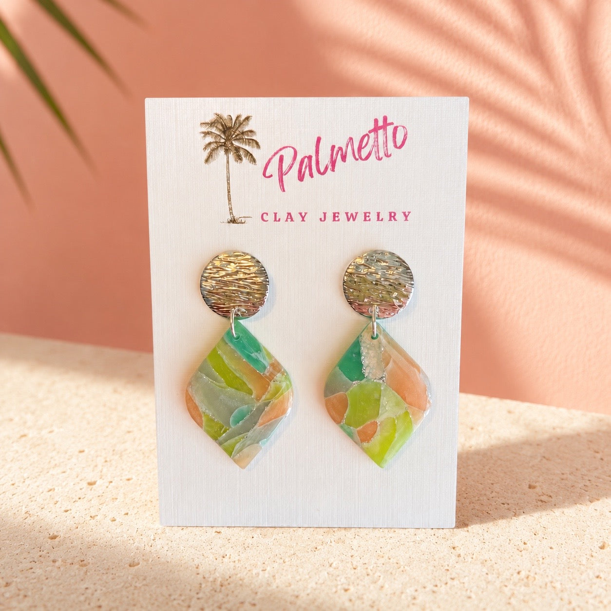 Peachy Green Marbled Diamonds