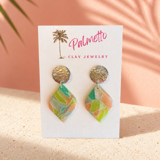 Peachy Green Marbled Diamonds