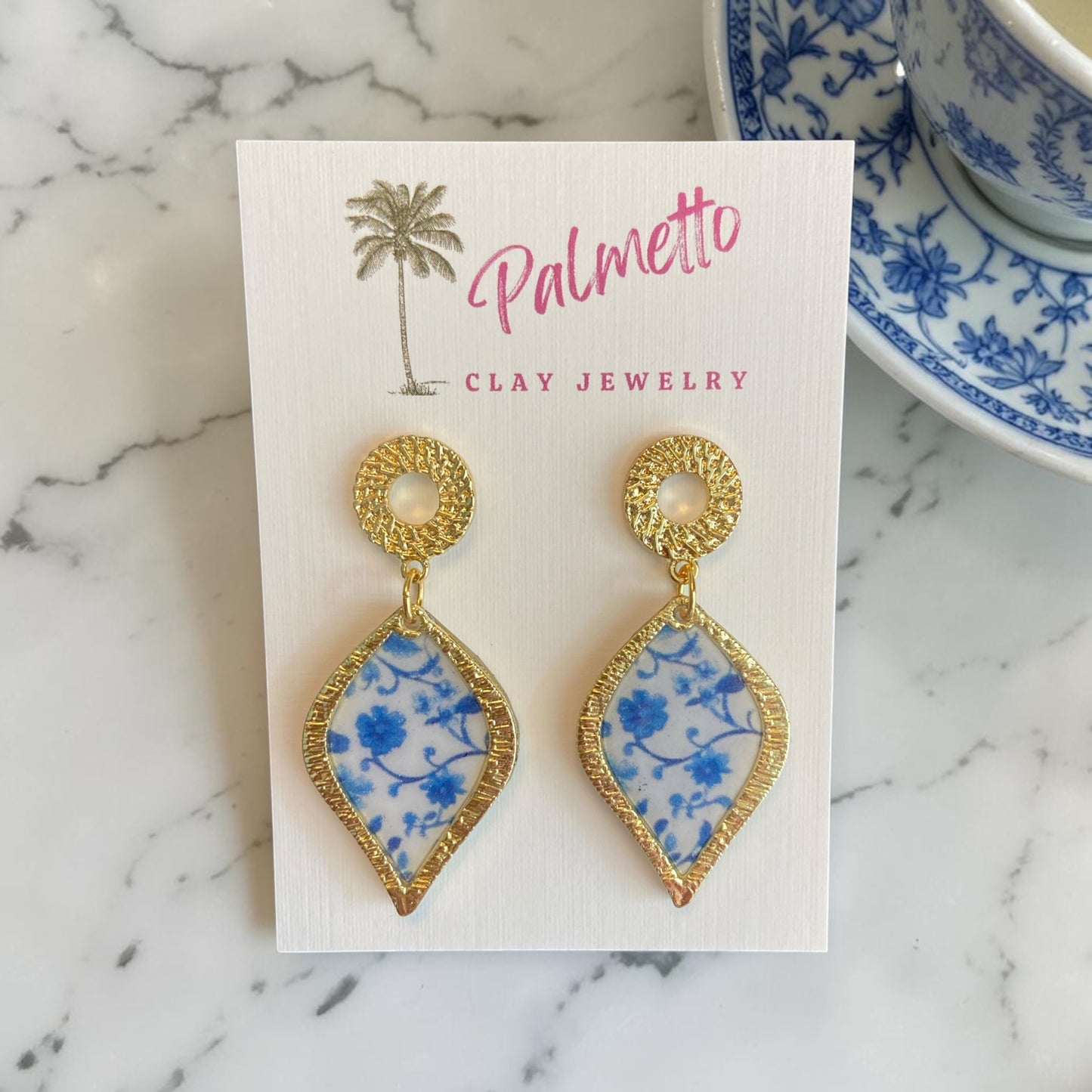 Blue Chinoiserie Teardrop Bezel